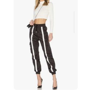 Danielle Guizio Lined Elastic Waist Drawstring Track Pants Black/White Size S